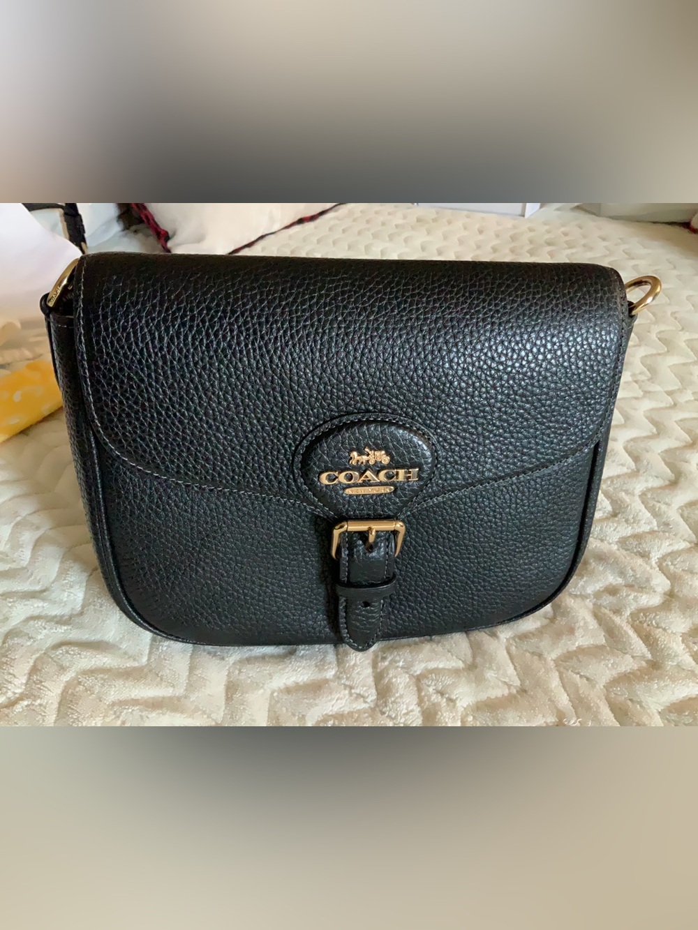 Coach Black Pebbled Leather Crossbody with Gold Hardware